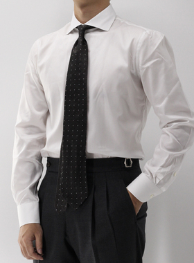 leo男士衬衫长袖白色一字领140高支棉修身商务高级感痞帅衬衣定制