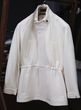 Leo秋冬新款高级感休闲外套男款白色纯羊绒立领抽绳icer夹克上衣