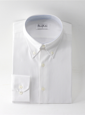 Leo常春藤纽扣领衬衫男长袖白色人字纹商务休闲修身内搭衬衣定制