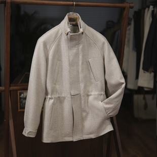 Leo秋冬新款 米色全羊毛立领抽绳icer夹克上衣 高级感休闲外套男款