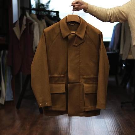 Leo男士高级感秋冬新款复古猎装航海夹克定制羊绒中长休闲外套