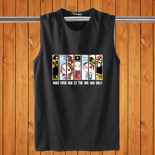 圆领汗背心砍袖 t恤男士 潮流ins运动健身宽松印花体恤 纯棉无袖 夏季