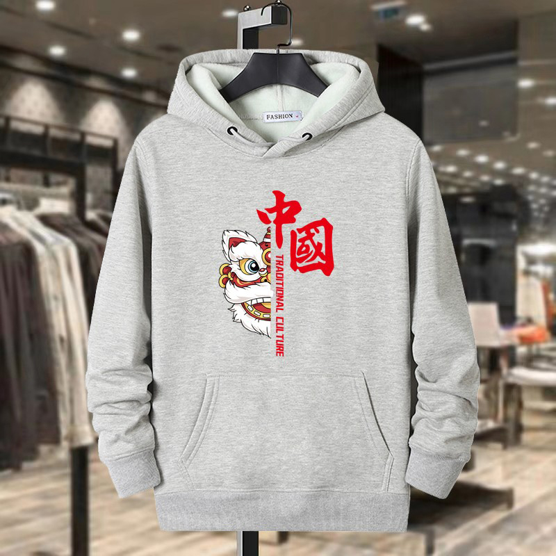 秋冬季加绒连帽卫衣男白色宽松运动帽衫韩版潮流秋冬季保暖外套