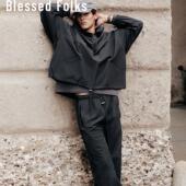 BlessedFolks秋情侣凉感轻薄运动拉链深色拼接风衣外套长短裤