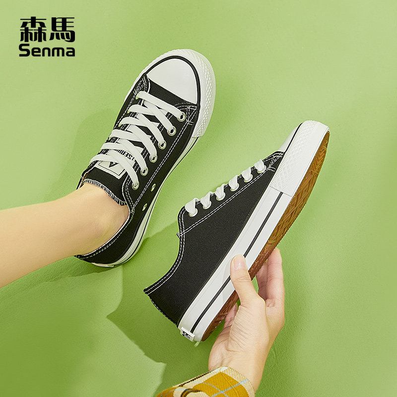 森马黑色帆布鞋女2026新款春秋低帮鞋子女士板鞋休闲女鞋布鞋女款
