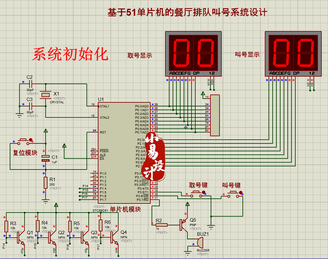 基于51单片机的餐厅排队叫号系统设计/数码管/pcb/仿真/源码/实物