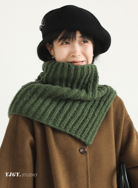 印计谷羽 开叉高领羊毛针织披肩女2025秋冬新款围脖罩衫围巾F495