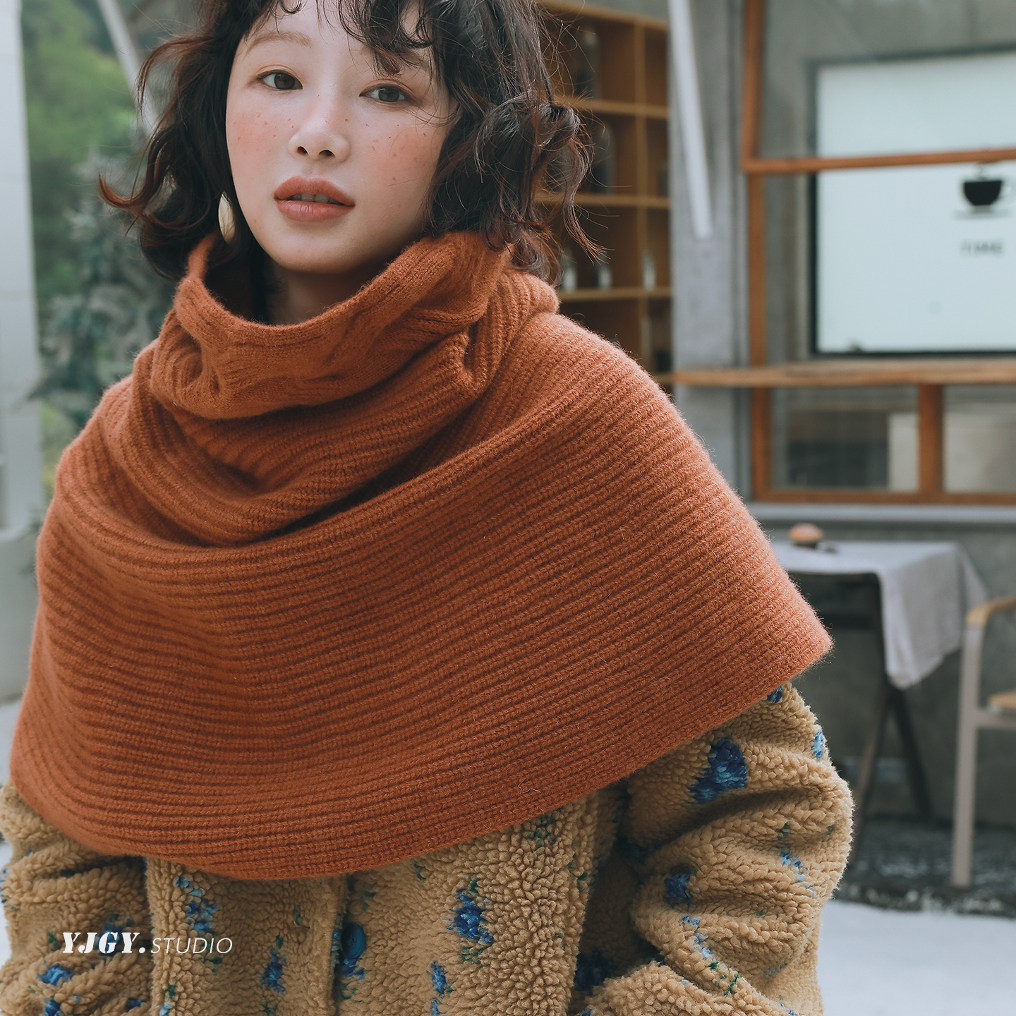 印计谷羽设计师原创 纯羊毛针织高领围巾女秋冬百搭保暖加厚围脖