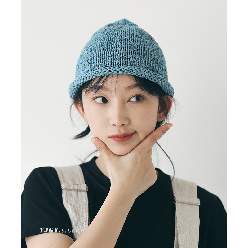 印计谷羽 包头帽女春夏天卷边透气日系百搭文艺地主帽显脸小帽子