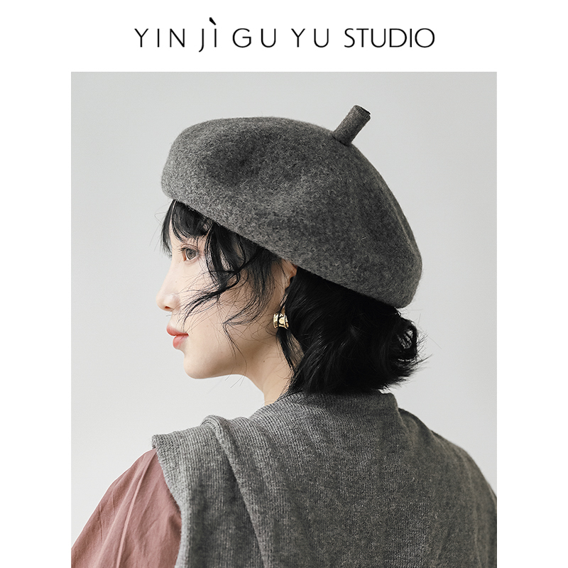 印计谷羽复古蓓蕾帽子