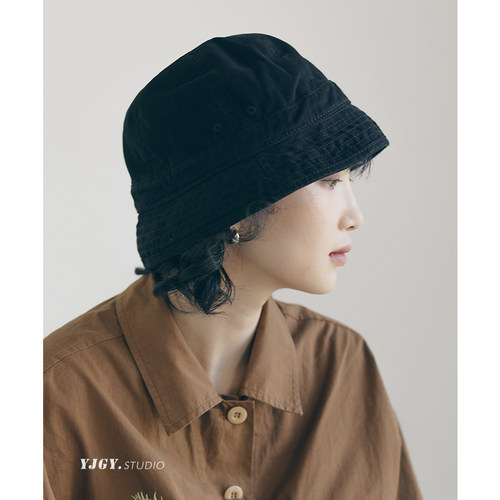 印计谷羽 日系水桶帽女春夏百搭小沿盆帽时尚文艺渔夫帽防晒帽子