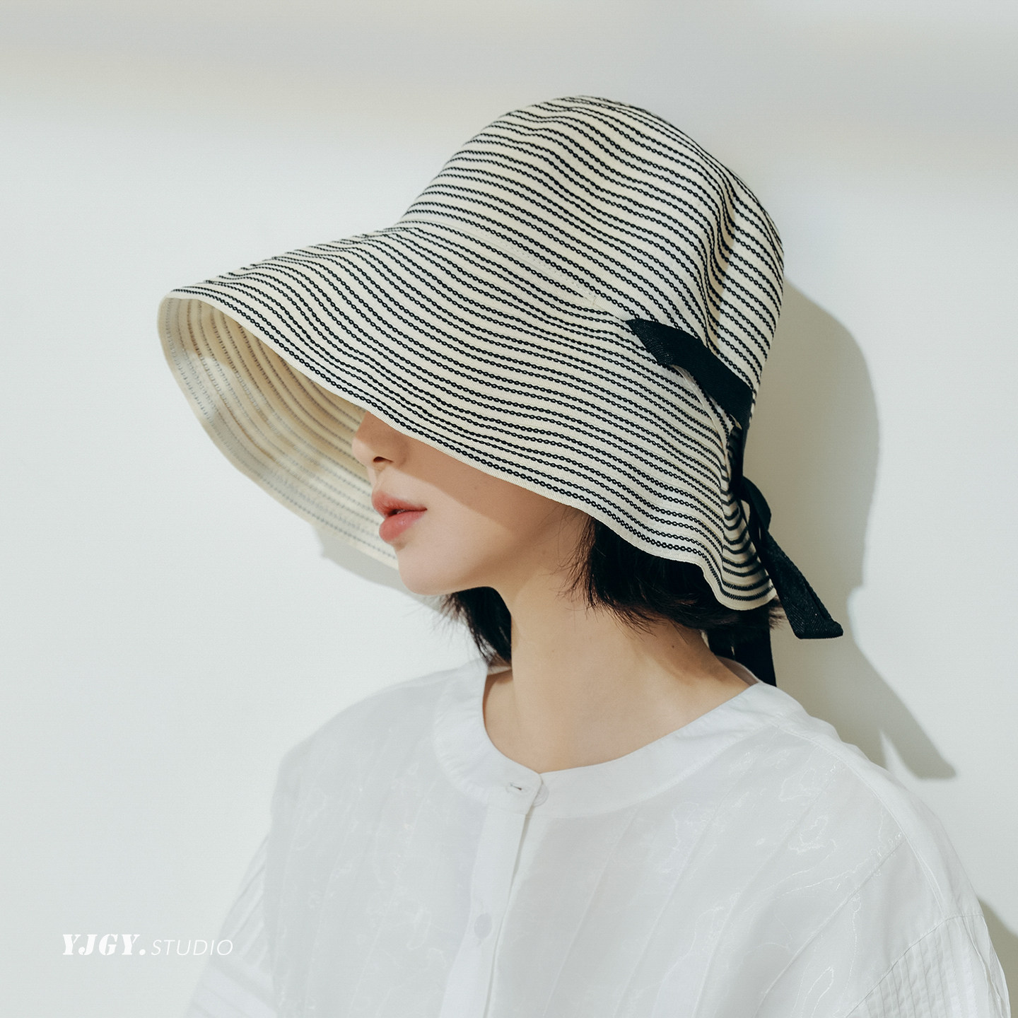 印计谷羽大檐遮阳太阳帽子女夏季度假防紫外线防晒帽显脸小渔夫帽