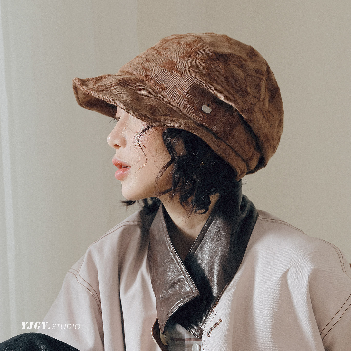 印计谷羽原创自留款文艺复古风报童帽女春夏防晒透气棉麻帽子百搭