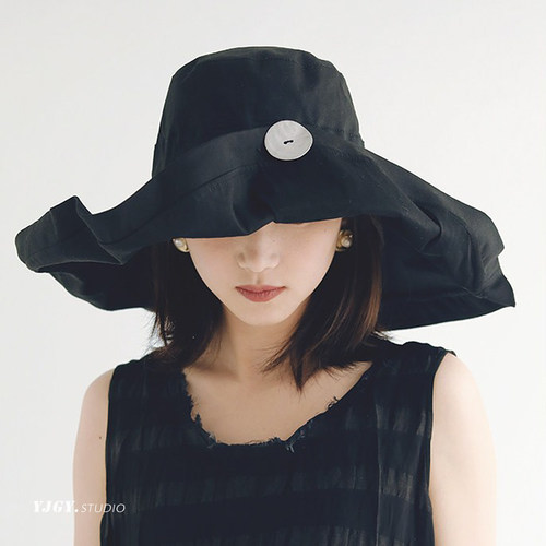 印计谷羽防紫外线帽子女2026夏季新款显脸小遮阳防晒帽大檐渔夫帽