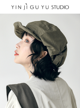 印计谷羽 设计师自留款 大版显脸小日系文艺帽子女复古画家贝雷帽