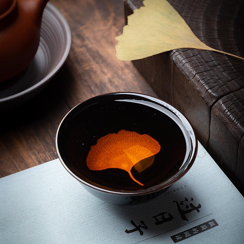吉州窑银杏木叶天目盏主人杯单杯景德镇个人杯功夫茶具建盏茶杯