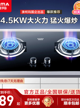 澳柯玛大火力一级能效钢化玻璃天然气液化气双灶家用燃气灶3D23B