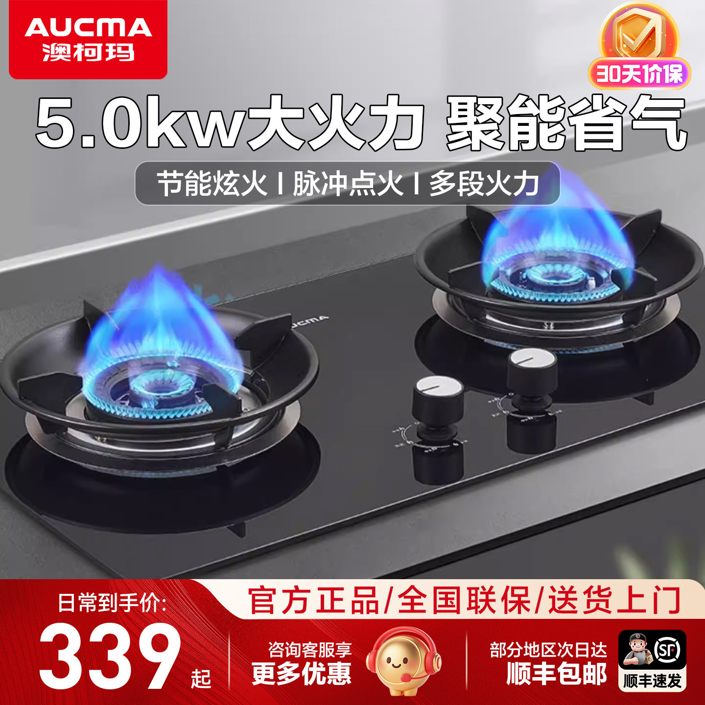 澳柯玛燃气灶5.0KW猛火家用台嵌两用熄火保护大火力聚能3DF17B