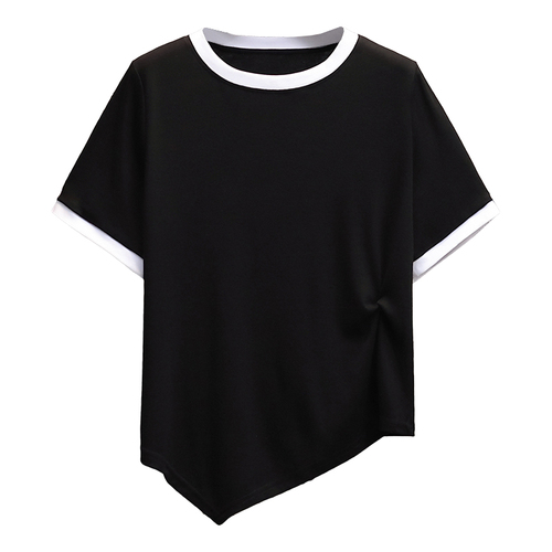 Real shot 2022 summer clothes new fat mm fashion versatile thin asymmetric kink short sleeve T-shirt