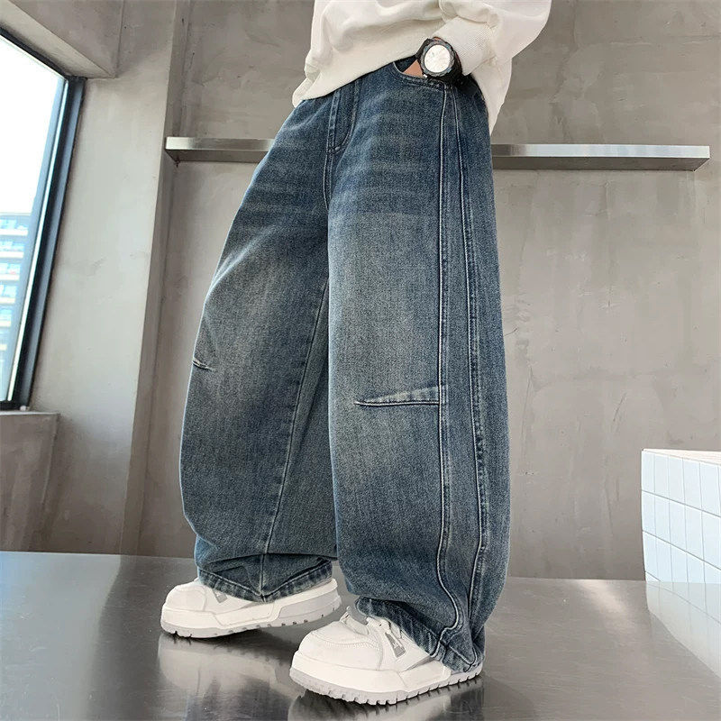 2026新款儿童牛仔裤韩版春秋潮流长裤男孩阔腿帅气男童宽松直筒裤