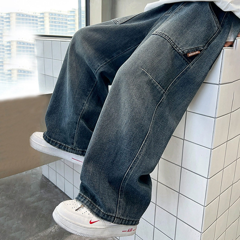 2026新款男童牛仔裤阔腿直筒裤儿童男孩春秋冬季痞帅宽松裤子加绒