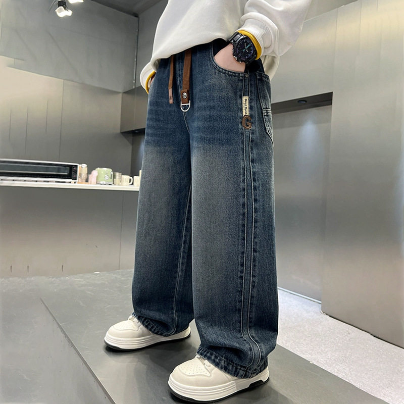 2026新款男童牛仔裤春秋款阔腿裤儿童装休闲直筒裤男孩洋气长裤子