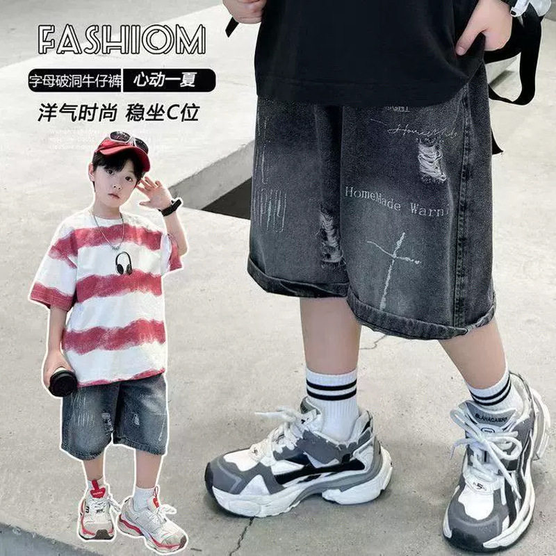 2026新款男童牛仔短裤黑色夏季儿童运动中裤薄款裤子中男孩五分裤