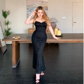 法式 蕾丝花边性感高弹修身 显瘦重工雕印吊带连衣裙女G103