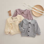 衣服女宝宝波点海军领外出 娃娃领长袖 春秋季 儿童棉外套婴儿开衫