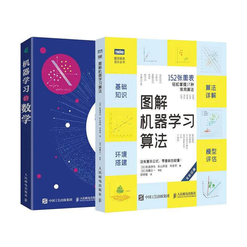 2册 机器学习数学+图解机器学习算法 人工智能深度学习领域经典教程 AI程序员 掌握17种常用算法 python 计算机教材