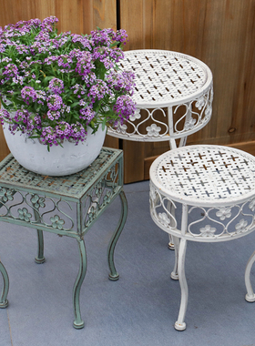 铁艺小花朵花架凳 花盆抬高架花盆架 欧式田园风复古做旧阶梯花架