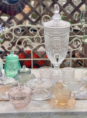 浮雕玻璃茶杯糖罐 厚实欧式高脚杯麦片杯南瓜罐 带盖玻璃碗下午茶