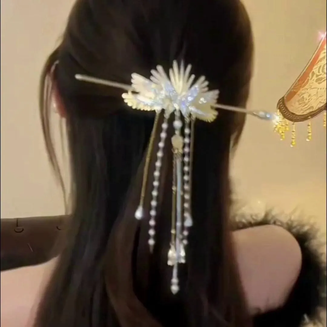 超仙翅膀流苏发簪新中式高级感簪子古风旗袍后脑勺盘发女发钗头饰