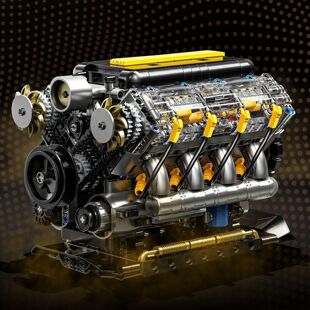 跨境高崎YC557-V8雪佛兰发动机电动拼装模型积木引擎玩具男孩礼物