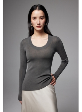 SOUL JUC可机洗亲肤美丽诺120S细羊毛18针无缝一体薄款显瘦羊毛衫