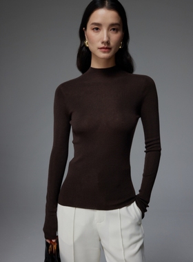 SOUL JUC亲肤舒适美丽诺细羊毛18针无缝一体半高领薄打底羊毛衫