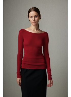 SOUL JUC黄金羊毛系列 80支3股软糯亲肤一字领长袖18针无缝羊毛衫