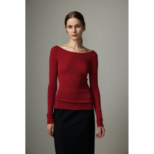 SOUL JUC黄金羊毛系列 80支3股软糯亲肤一字领长袖18针无缝羊毛衫