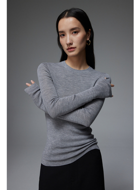 SOUL JUC 亲肤舒适美丽诺120S细羊毛 18针无缝一体圆领薄款羊毛衫