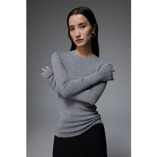 美丽诺精纺细羊毛圆领长袖打底衫