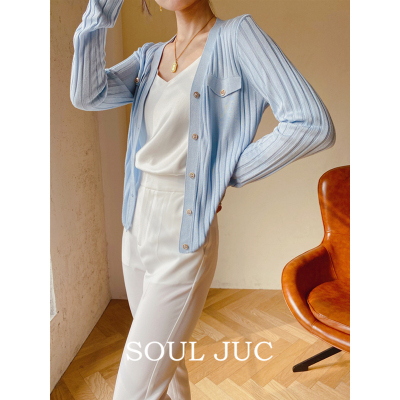 souljuc桑蚕丝v领夏季外套开衫