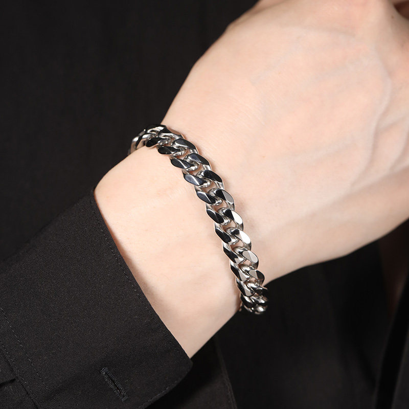 飒雅男士手链古巴钛钢嘻哈欧美潮男简约美式个性时尚亮面手镯男款