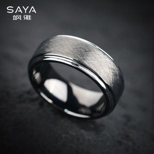 飒雅男士戒指拉沙高级感个性食指钨金潮牌做旧痞帅指环冷淡风百搭