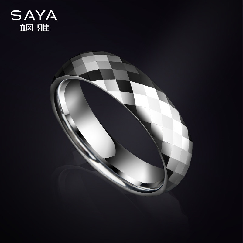 saya菱形乌金戒指男女潮流不掉色情侣对戒婚戒简约时尚小素圈尾戒