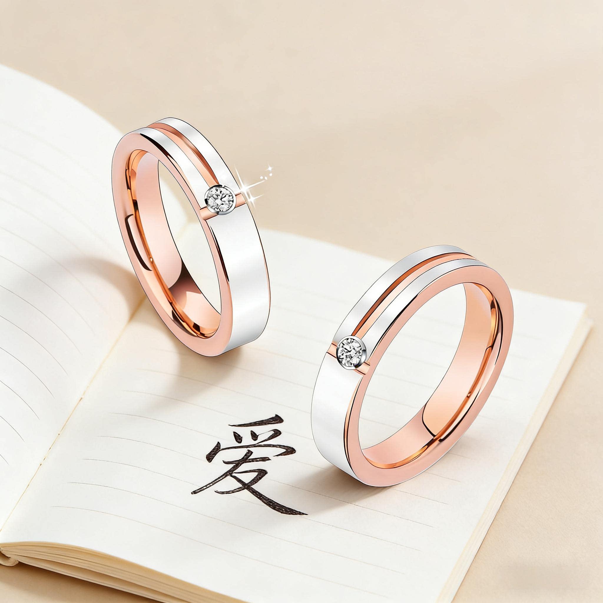 飒雅戒指玫瑰金色定制刻字情侣对戒蒹葭钨金指环钨钢婚戒男女结婚