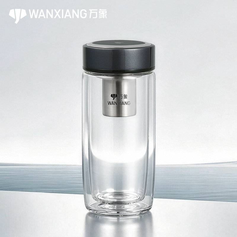 万象双层玻璃杯茶水分离带盖便携