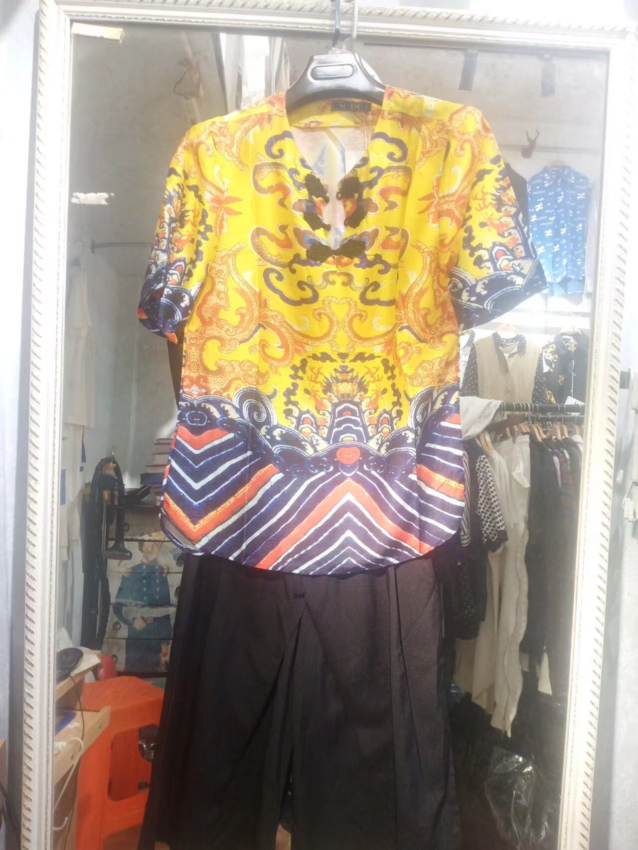 中国风复古皇帝衣服龙袍带龙图案印花透气短袖T恤男古装冰丝半袖