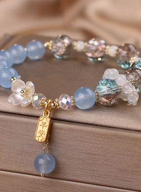 夏日清新水晶玛瑙串珠手链女