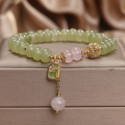 天然绿色碧玺算盘珠水晶手链女