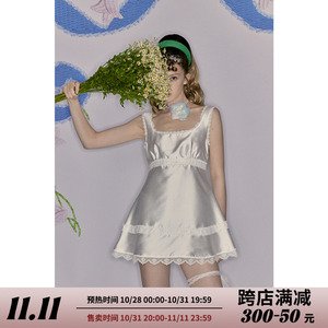 制造后花园*予我以白系列复古纯欲感精致人造丝毛光泽蕾丝连衣裙